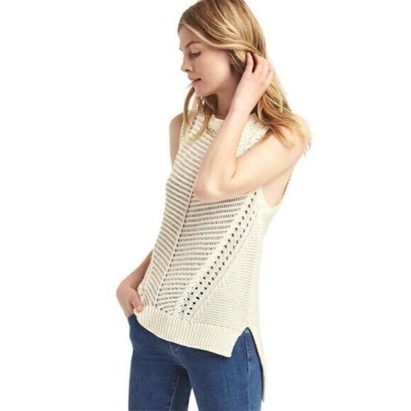 Gap Crochet Step Hem Tank Vest Cream M - Picture 1 of 6